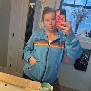 Aviator Nation Light Blue Zip Hoodie with Rainbow Stripes